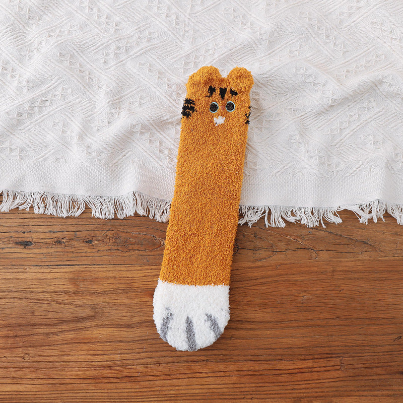 Coral Fleece Japanese Winter Sleep Embroidered Mid-calf Socks