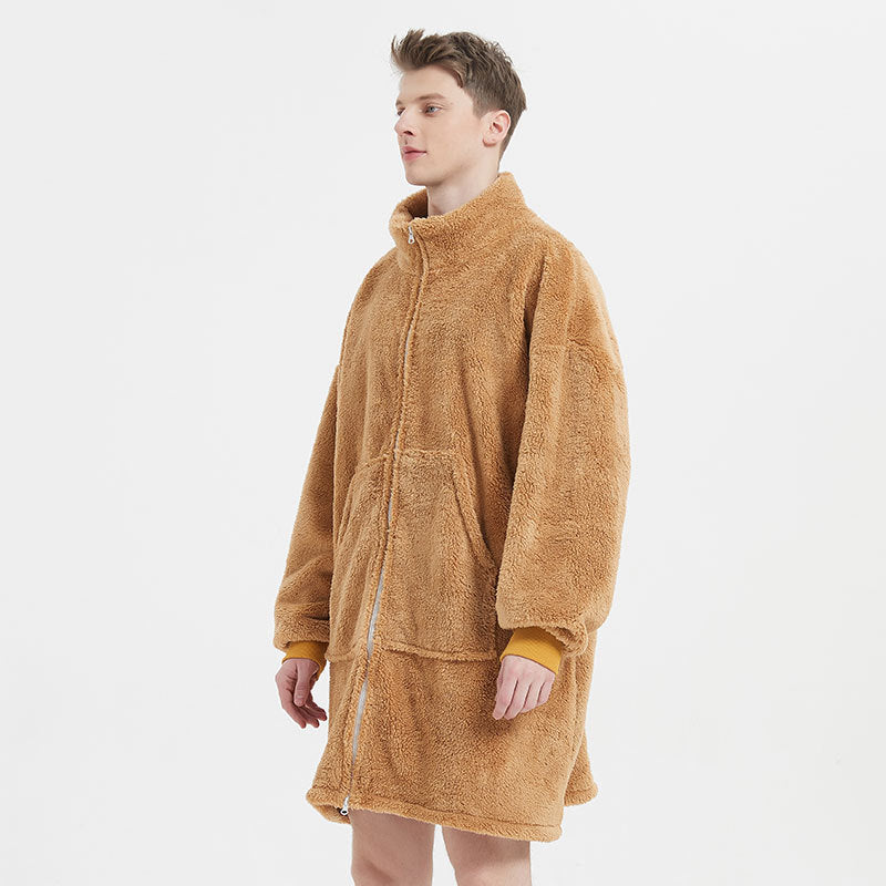 Men's Camel Fleece Zipper Oversize Robe