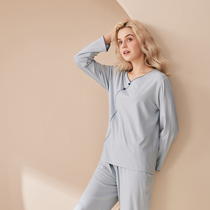 Women's Long-sleeve Cotton Trousers Suit