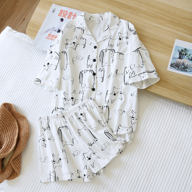 Fun Cat Print Cotton Summer Pyjamas