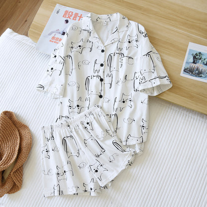 Fun Cat Print Cotton Summer Pyjamas