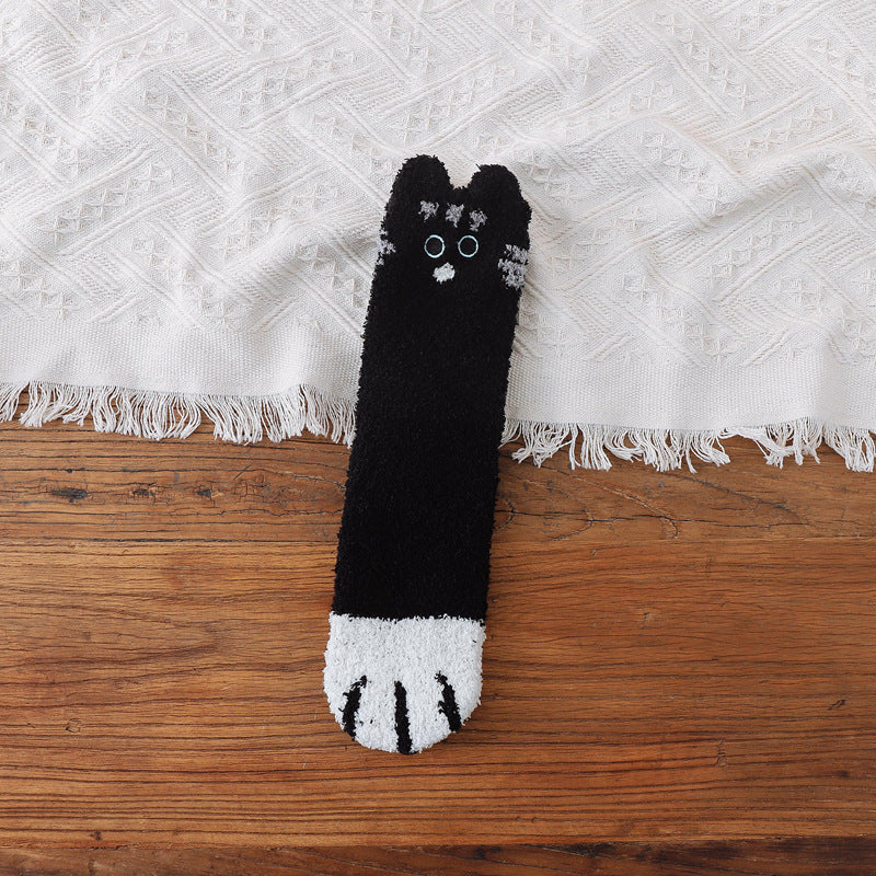 Coral Fleece Japanese Winter Sleep Embroidered Mid-calf Socks