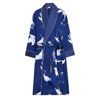 Long-Sleeved Men's Silk-feel Robe