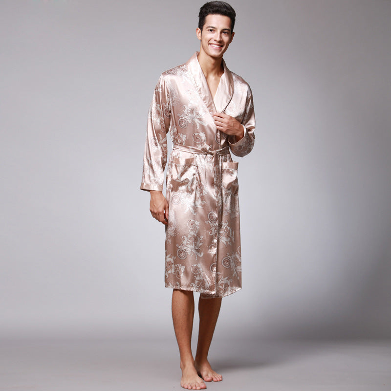 Men's Dragon Print Silk Robe