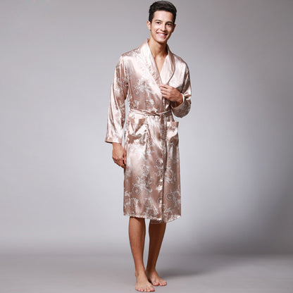 Men's Dragon Print Silk Robe