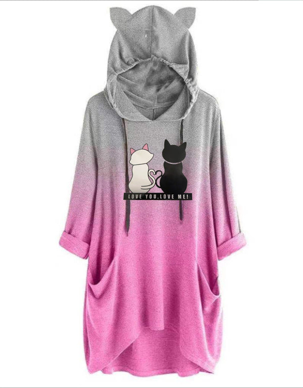 Color-blended Two-tone Women's Hooded Sweater