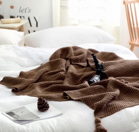 Nordic fringed Wool Knit Blanket