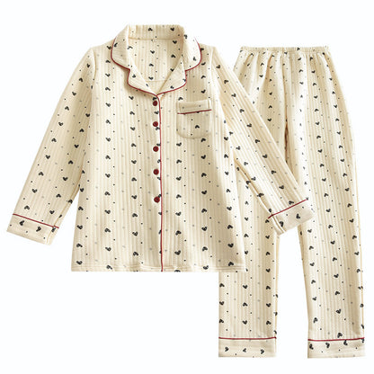 Three-layer Delicate Print Warm Pyjama Suit