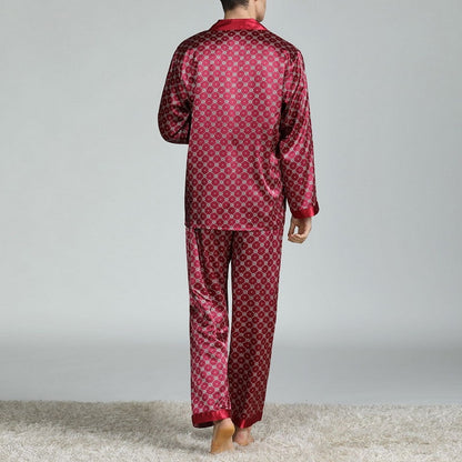 Men's Printed Retro Pattern Silk-feel Set