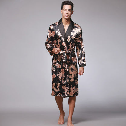 Men's Dragon Print Silk Robe