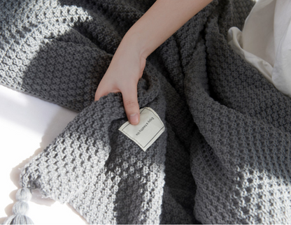 Fringed Knitted Acrylic Blanket