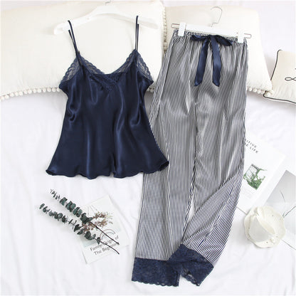 Lace Sling Silk-feel Evening Set
