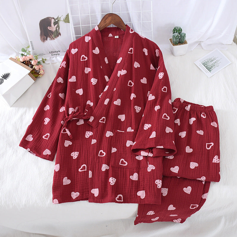 Cotton Long-sleeve Kimono Trouser Set