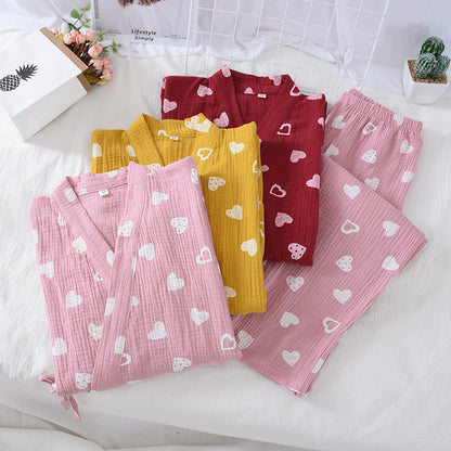 Cotton Long-sleeve Kimono Trouser Set