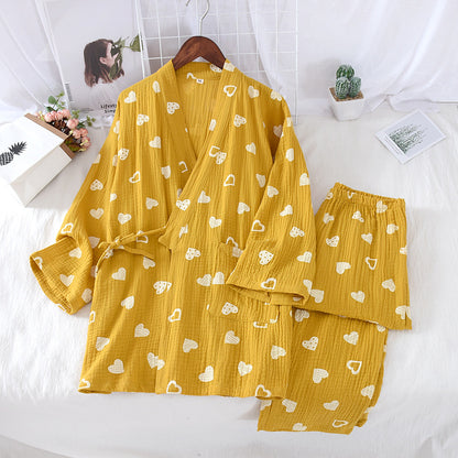 Cotton Long-sleeve Kimono Trouser Set