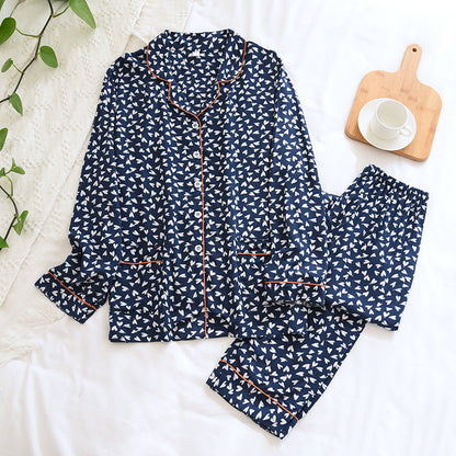 Bold Print Long-Sleeve Faux Silk Pyjamas