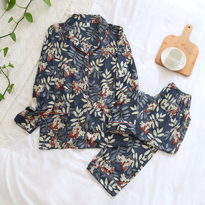 Bold Print Long-Sleeve Faux Silk Pyjamas