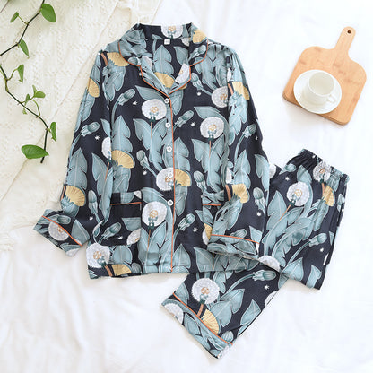 Bold Print Long-Sleeve Faux Silk Pyjamas