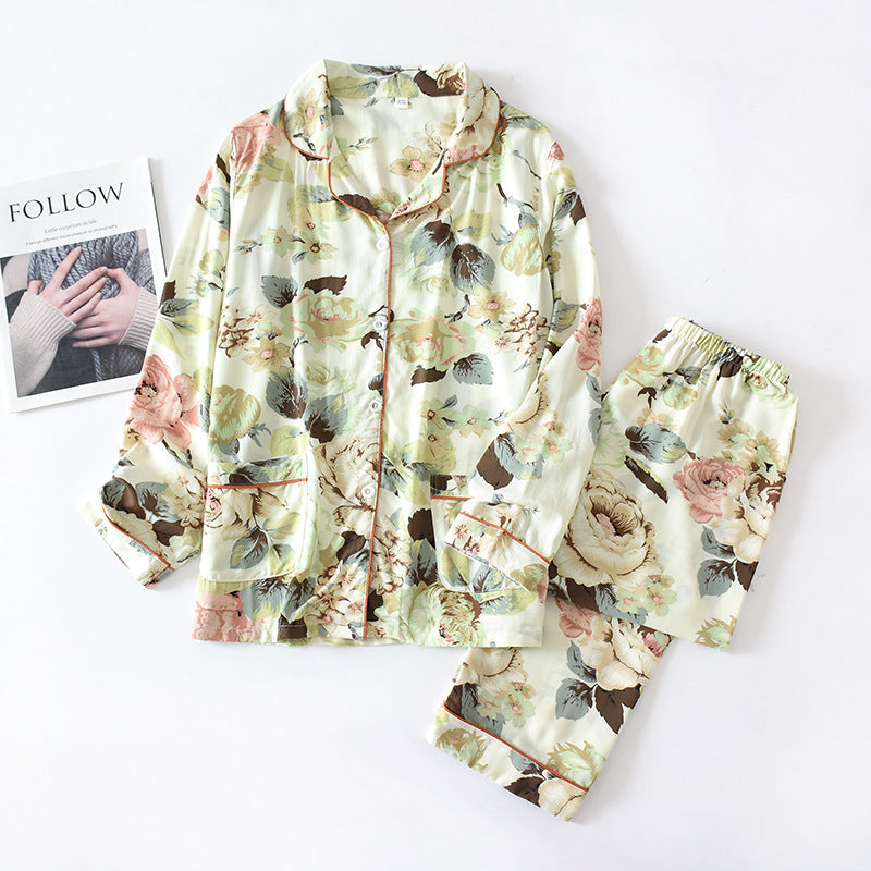 Bold Print Long-Sleeve Faux Silk Pyjamas