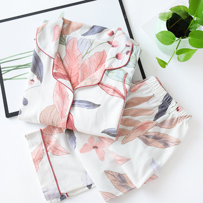 Bold Print Long-Sleeve Faux Silk Pyjamas
