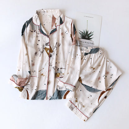 Bold Print Long-Sleeve Faux Silk Pyjamas
