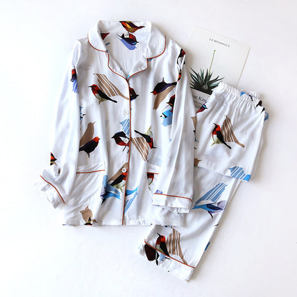 Bold Print Long-Sleeve Faux Silk Pyjamas