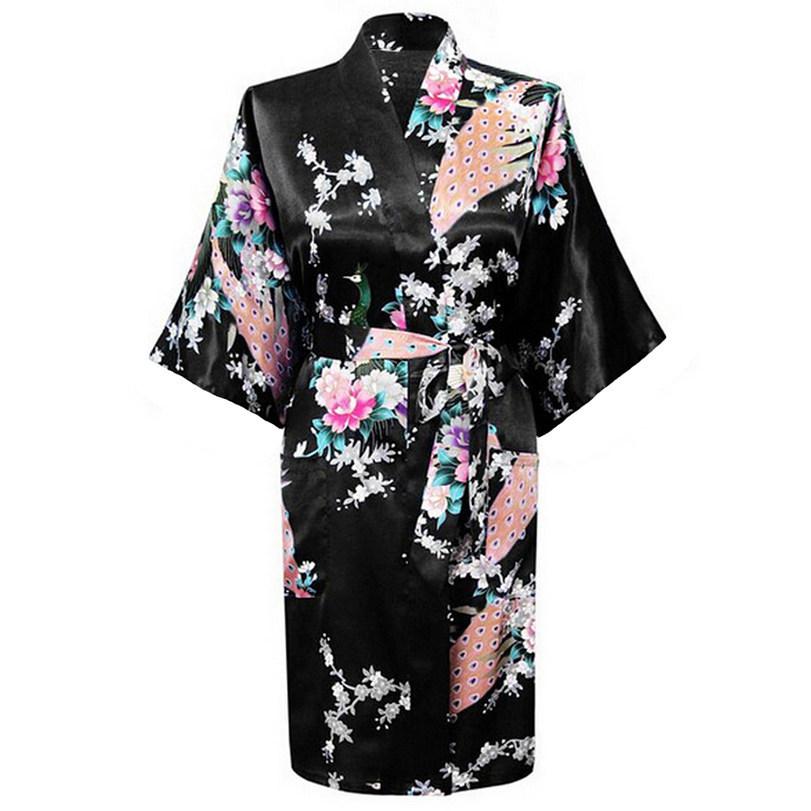 Oriental Flower Print faux Silk Kimono