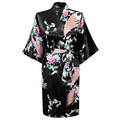 Oriental Flower Print faux Silk Kimono