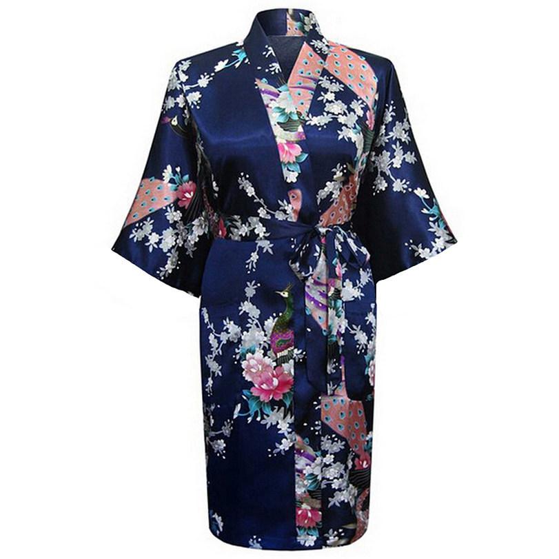 Oriental Flower Print faux Silk Kimono