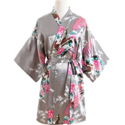 Oriental Flower Print faux Silk Kimono