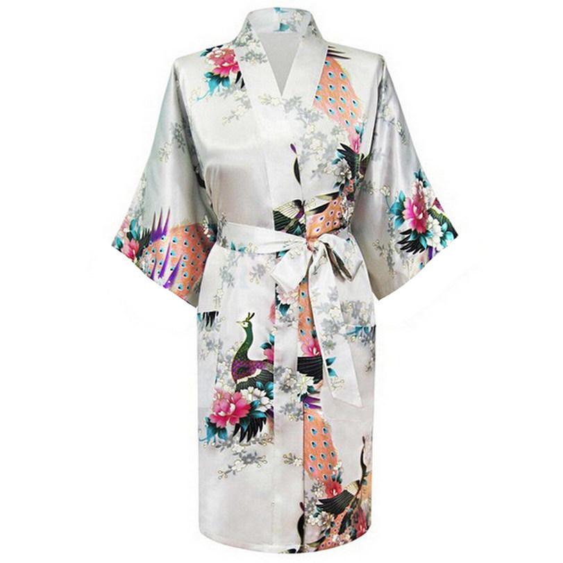 Oriental Flower Print faux Silk Kimono