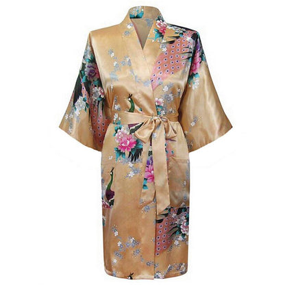 Oriental Flower Print faux Silk Kimono