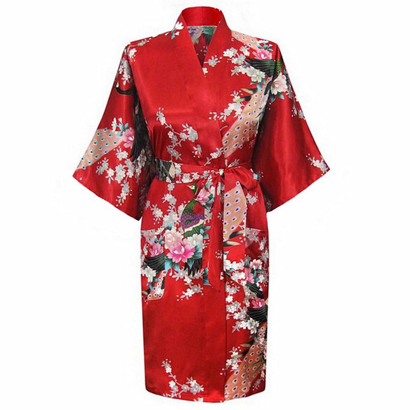Oriental Flower Print faux Silk Kimono