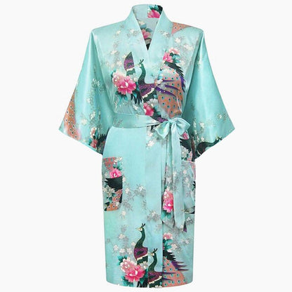 Oriental Flower Print faux Silk Kimono