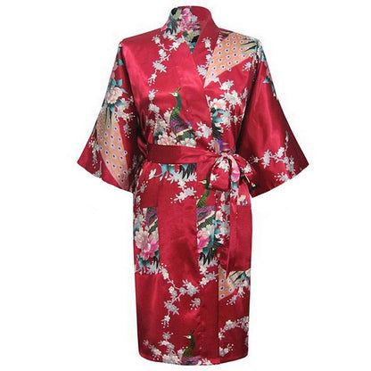 Oriental Flower Print faux Silk Kimono