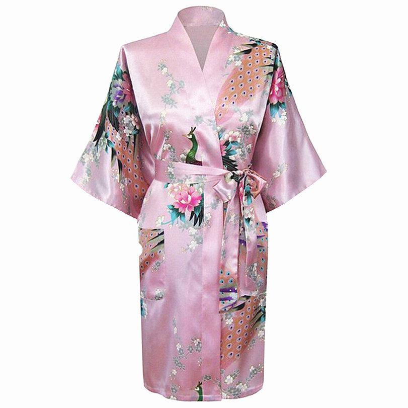 Oriental Flower Print faux Silk Kimono