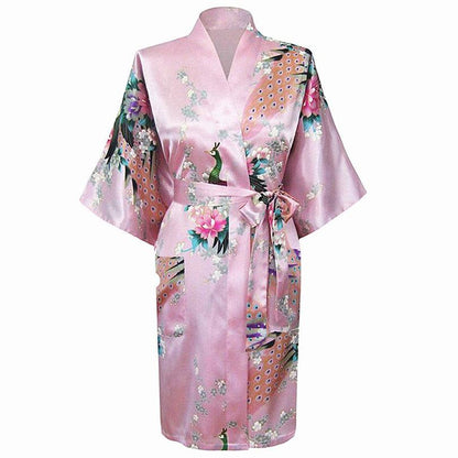 Oriental Flower Print faux Silk Kimono