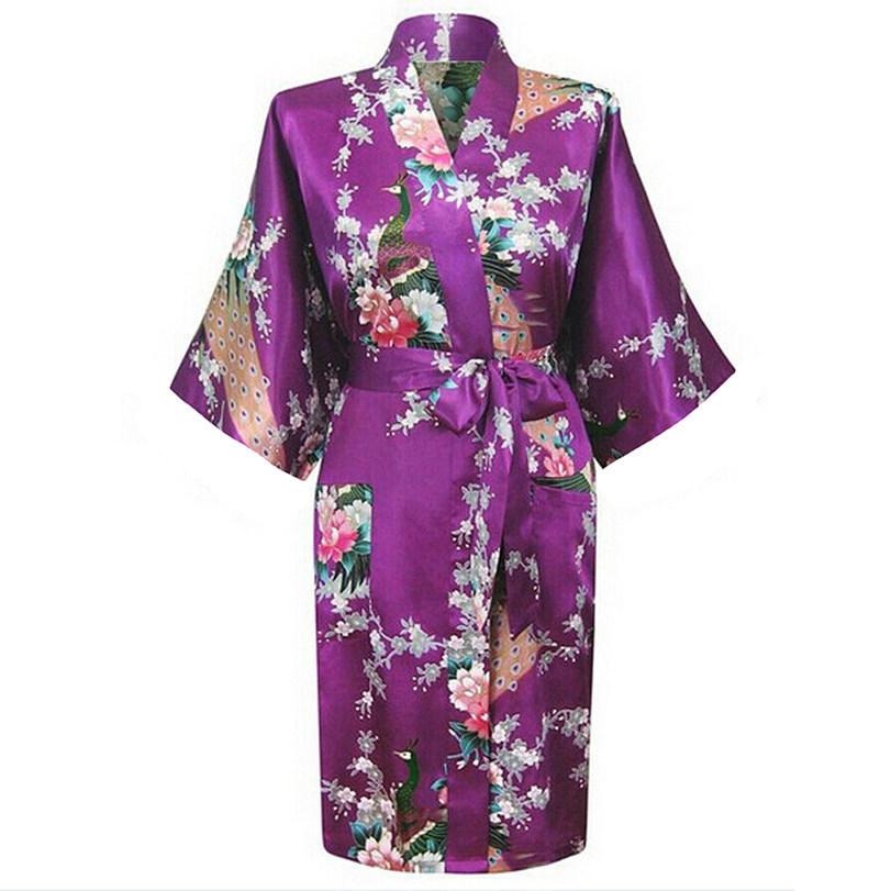 Oriental Flower Print faux Silk Kimono