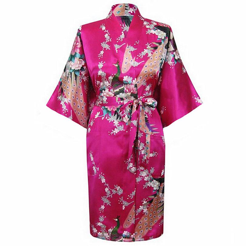 Oriental Flower Print faux Silk Kimono