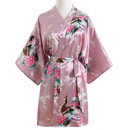 Oriental Flower Print faux Silk Kimono