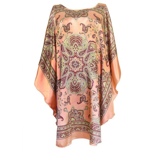 Silk-Feel Cotton Rayon Patterned Summer Robe