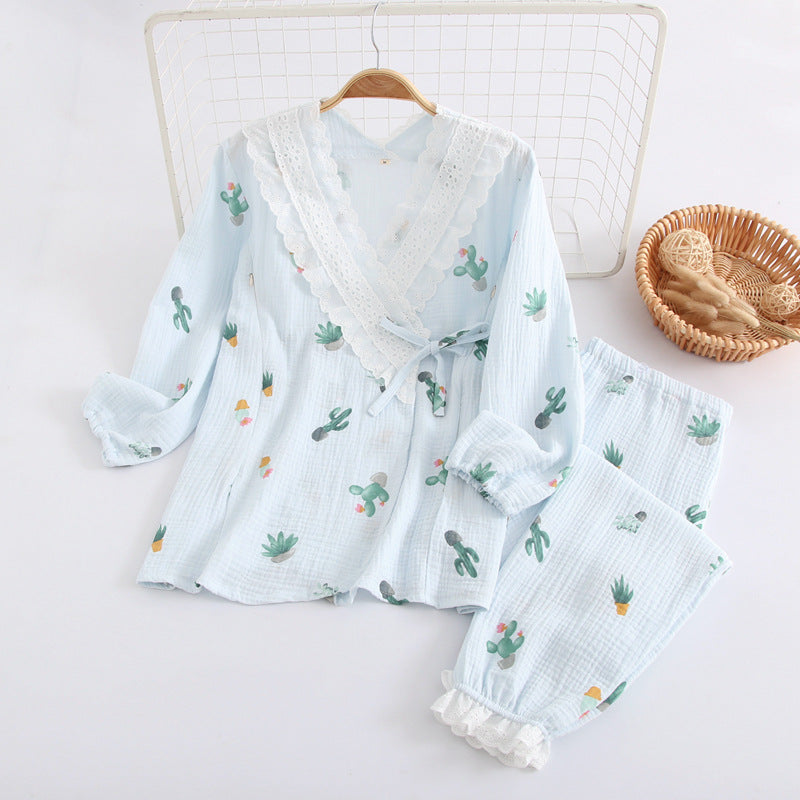 Kimono Style Cotton Gauze Maternal Pyjamas