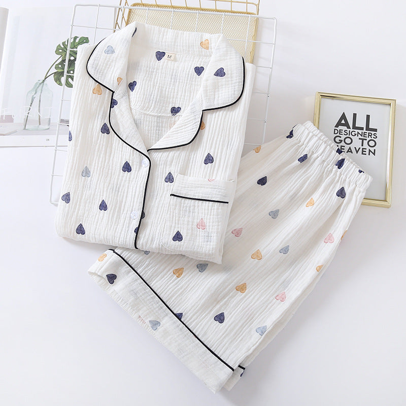 Summer Heart Print Short-sleeved Cotton Pyjamas
