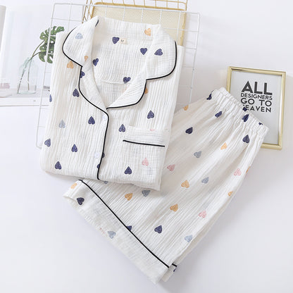 Summer Heart Print Short-sleeved Cotton Pyjamas