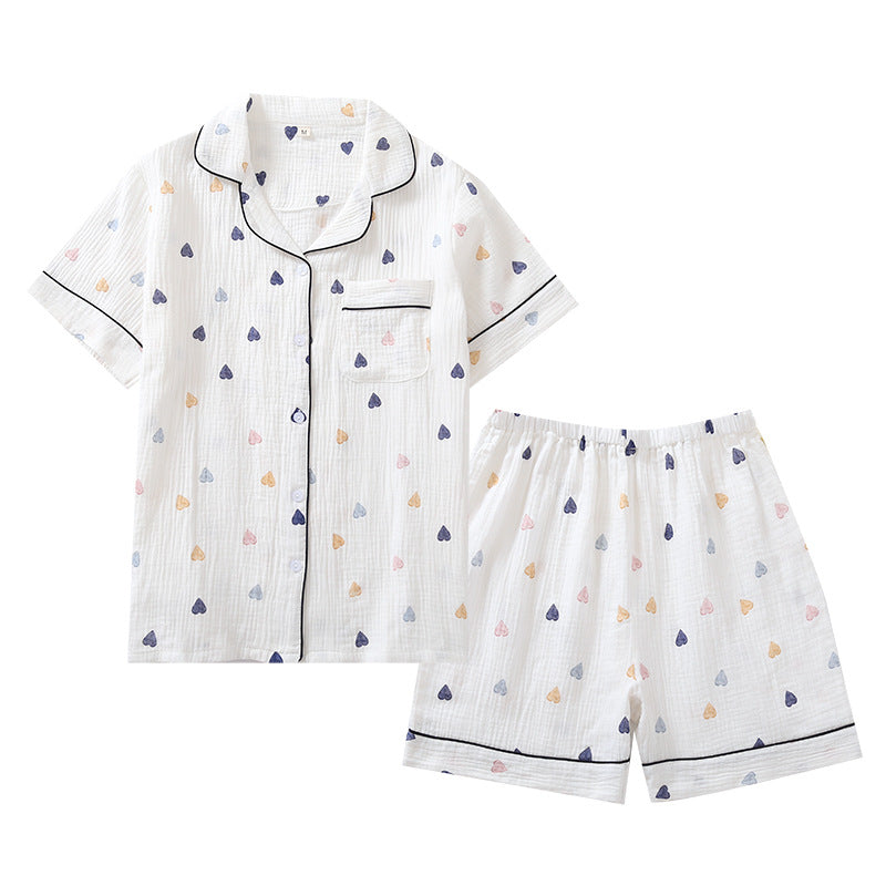 Summer Heart Print Short-sleeved Cotton Pyjamas
