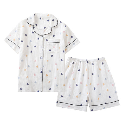 Summer Heart Print Short-sleeved Cotton Pyjamas
