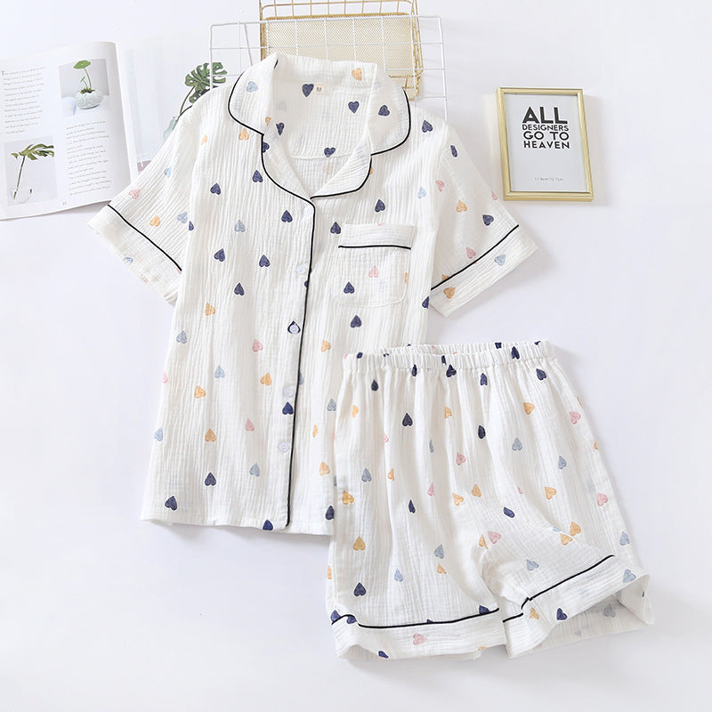 Summer Heart Print Short-sleeved Cotton Pyjamas