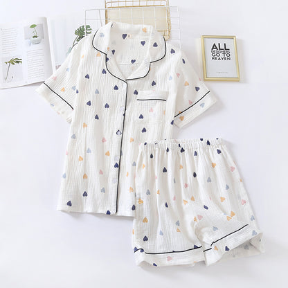 Summer Heart Print Short-sleeved Cotton Pyjamas