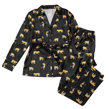 French Print Loose and Comfortable Faux Silk Set
