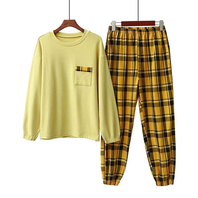 Long Sleeve Round Neck Plaid Pyjama Set